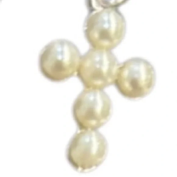 Cross Earrings Freshwater Pearl Sterling Silver Jewelry Dangle Wire Ivory White